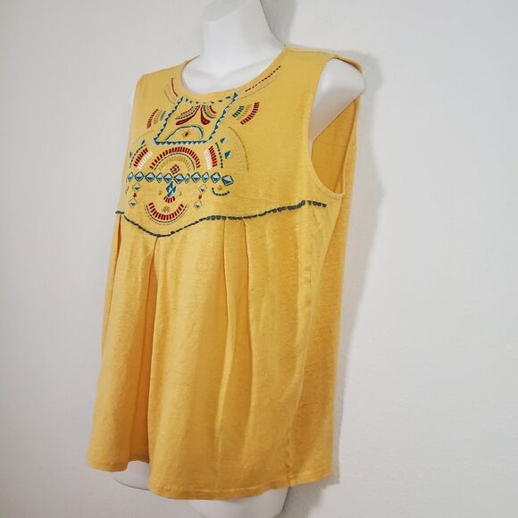 Sundance Women's Top Medium Yellow Embroidered Linen Flowy Boho Coastal Cowgirl - Picture 6 of 9